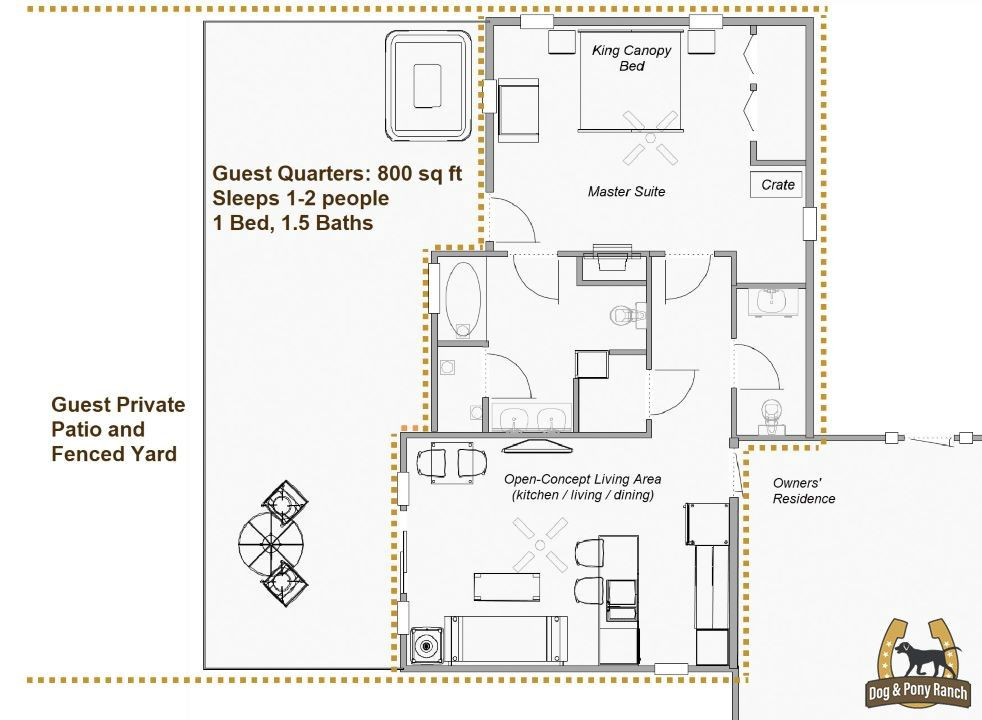 Guest house layout of rooms and furniture